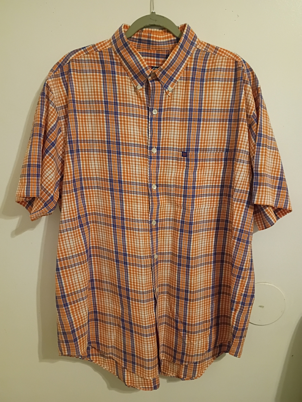 Chaps Ralph Lauren Men's Short-Sleeve Orange Plaid Button-Down Shirt Sz XL